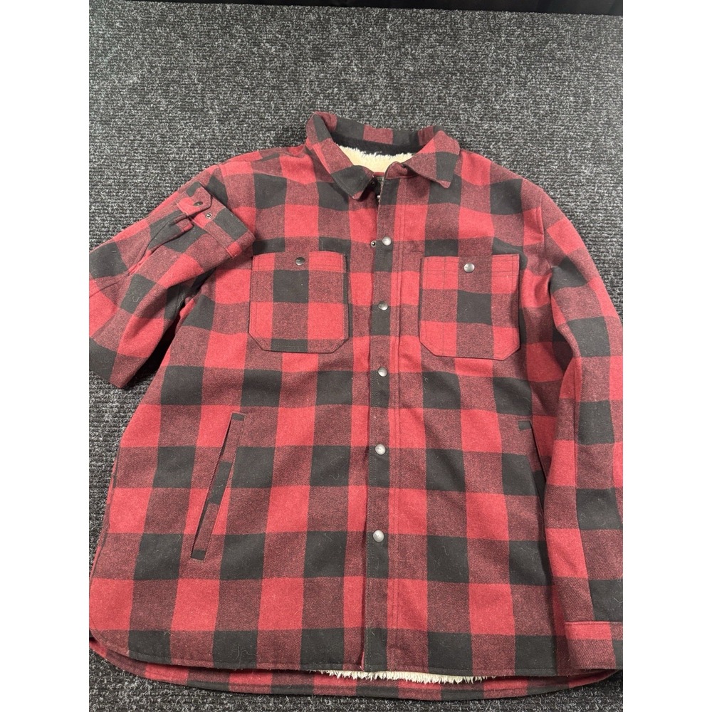G.H. Bass For Hard Service Jacket Mens XXL Red Black Buffalo Plaid Sherpa Wool